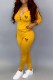 Yellow Casual Print Letter Hooded Collar Long Sleeve Two Pieces