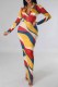Yellow Elegant Print Letter Turndown Collar One Step Skirt Dresses