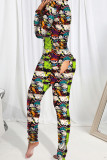 White Living Print Patchwork Buttons Jumpsuits