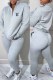Grey Casual Print Letter Zipper Collar Long Sleeve Two Pieces