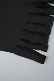 Black Sexy Solid Ripped Hollowed Out Backless Off the Shoulder Skinny Rompers