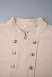 Khaki Elegant Solid Buttons O Neck Short Sleeve Two Pieces