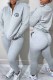 Grey Casual Print Letter Zipper Collar Long Sleeve Two Pieces