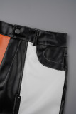 Orange Sexy Casual Patchwork Slit Contrast Skinny High Waist Conventional Patchwork Skirts