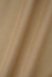 Khaki Sexy Color Block Patchwork Contrast Hooded Collar Sheath Dresses