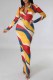 Yellow Elegant Print Letter Turndown Collar One Step Skirt Dresses