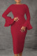 Red Elegant Solid Patchwork Zipper O Neck Pencil Skirt Dresses
