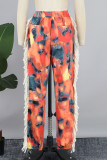 Multicolor Casual Print Patchwork Regular High Waist Conventional Patchwork Trousers