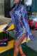 Blue Street Print Patchwork High Opening Turtleneck Printed Dress Dresses