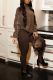 Coffee Casual Solid Patchwork O Neck Long Sleeve Two Pieces