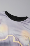 Purple Casual Print Patchwork O Neck Long Sleeve Two Pieces