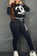 Black Street Print Letter O Neck Long Sleeve Two Pieces