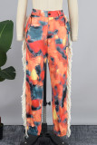 Multicolor Casual Print Patchwork Regular High Waist Conventional Patchwork Trousers