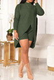 Green Casual Solid Patchwork Half A Turtleneck Plus Size Two Pieces
