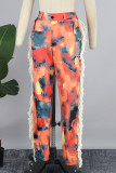 Multicolor Casual Print Patchwork Regular High Waist Conventional Patchwork Trousers