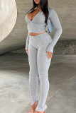 White Casual Solid Patchwork Slit Zipper Mandarin Collar Long Sleeve Two Pieces