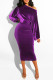 Dark Purple Fashion Sexy Solid backless One word collar Step Skirt Dresses