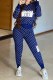 Blue Elegant Print Letter Hooded Collar Long Sleeve Two Pieces