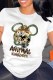 White Casual Character Print Letter O Neck T-Shirts