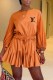 Tangerine Red Elegant Print Patchwork Letter O Neck Loose Rompers