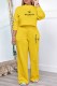 Yellow Casual Print Letter O Neck Long Sleeve Two Pieces
