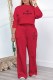 Red Casual Print Letter O Neck Long Sleeve Two Pieces