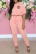 Pink Casual Print Letter O Neck Half Sleeve Two Pieces