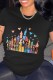 Black Casual Street Character Print O Neck T-Shirts