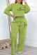 Green Casual Print Letter O Neck Long Sleeve Two Pieces