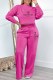 Rose Red Casual Print Letter O Neck Long Sleeve Two Pieces