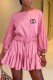 Pink Elegant Print Patchwork Letter O Neck Loose Rompers