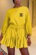 Yellow Elegant Print Patchwork Letter O Neck Loose Rompers