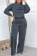 Dark Gray Casual Print Letter O Neck Long Sleeve Two Pieces
