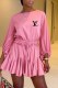 Pink Elegant Print Patchwork Letter O Neck Loose Rompers