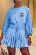 Light Blue Elegant Print Patchwork Letter O Neck Loose Rompers