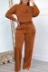 Brown Casual Print Letter O Neck Long Sleeve Two Pieces