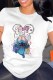 White Casual Street Character Print O Neck T-Shirts