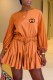 Tangerine Red Elegant Print Patchwork Letter O Neck Loose Rompers