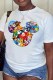 White Casual Street Character Print O Neck T-Shirts