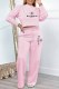 Pink Casual Print Letter O Neck Long Sleeve Two Pieces