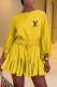 Yellow Elegant Print Patchwork Letter O Neck Loose Rompers