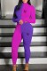 Purple Casual Print Patchwork Letter Zipper Collar Long Sleeve Two Pieces