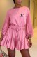 Pink Elegant Print Patchwork Letter O Neck Loose Rompers