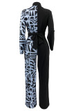 Tangerine Red Casual Print Patchwork Buckle Turndown Collar Regular Jumpsuits