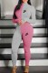 Pink Casual Print Patchwork Letter Zipper Collar Long Sleeve Two Pieces