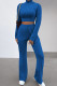 Deep Blue Casual Solid Patchwork Turtleneck Long Sleeve Two Pieces