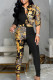 Yellow Casual Print Patchwork Buckle Cardigan Collar Three Quarter Two Pieces