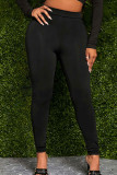 Black Sexy Solid Hollowed Out Patchwork Skinny High Waist Pencil Solid Color Bottoms