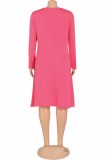 Light Blue Casual Print Letter O Neck A Line Dresses