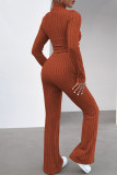 Deep Blue Casual Solid Patchwork Turtleneck Long Sleeve Two Pieces